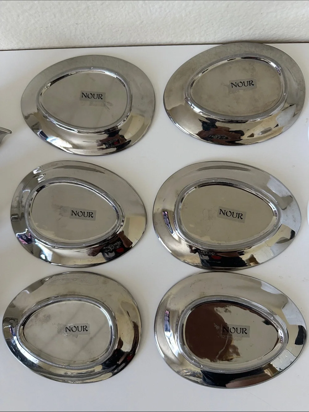 Nour White & Silver Ceramic Espresso Cup Set Of Six Cups With Saucers